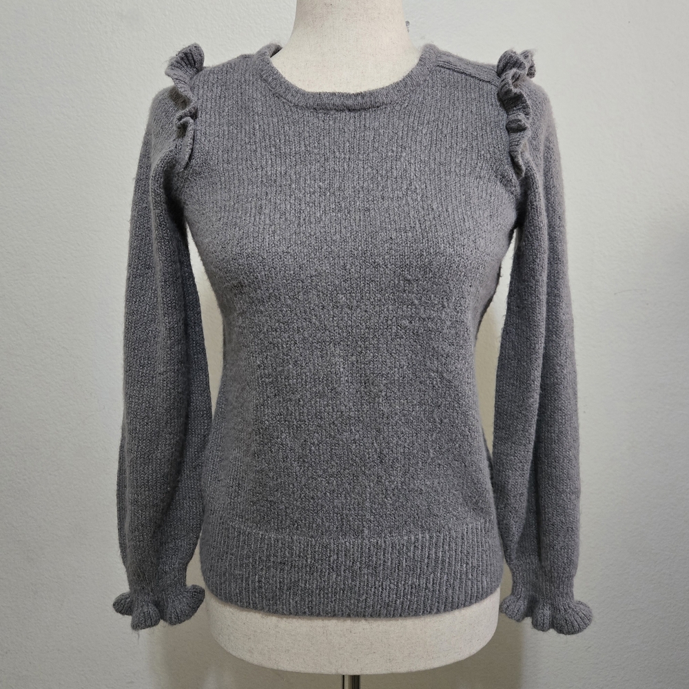 ADRIENNE VITTADINI Gray Ruffle Trim Women's Sweater Size Small